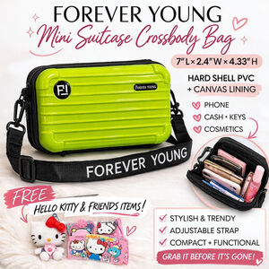 Forever Young Mini Suitcase Crossbody Bag | Hard Shell PVC Phone Purse | Travel